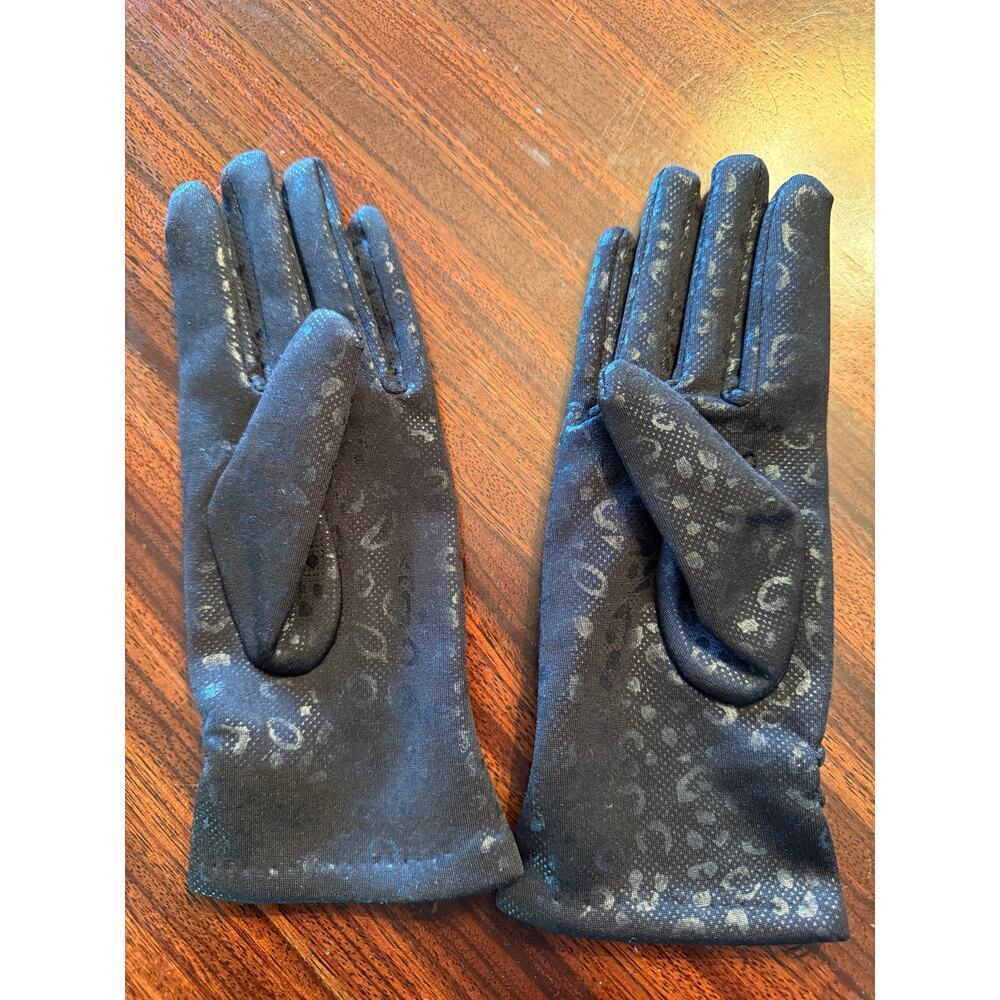 Black Fashion Gloves with Shinny Animal Print Appliquee. Size L. New without tag - Picture 2 of 6
